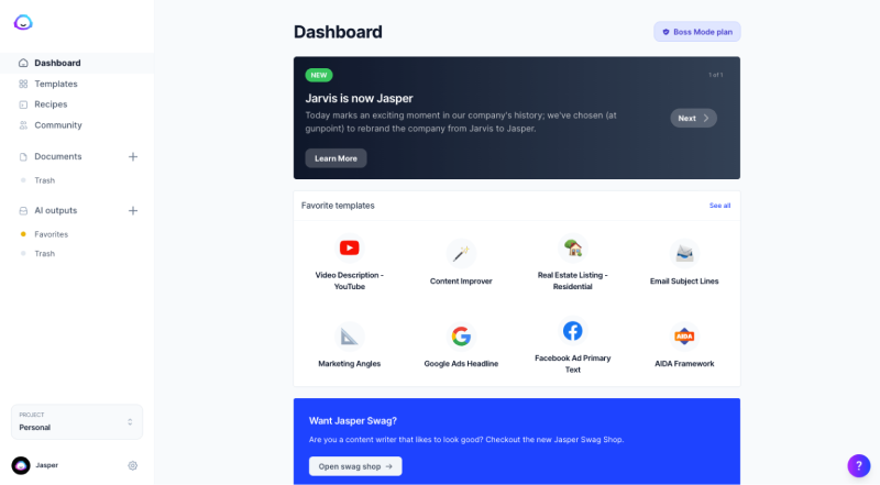 AI排行榜-Aiphb.com.cn-Jasper写作界面截图
