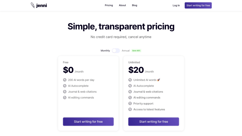 AI排行榜-Aiphb.com.cn-Jenni AI的价格